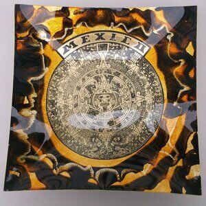 Large 11.5” Hand‑Painted Aztec Sun Stone Wall Plate – Metallic Gold Enamel